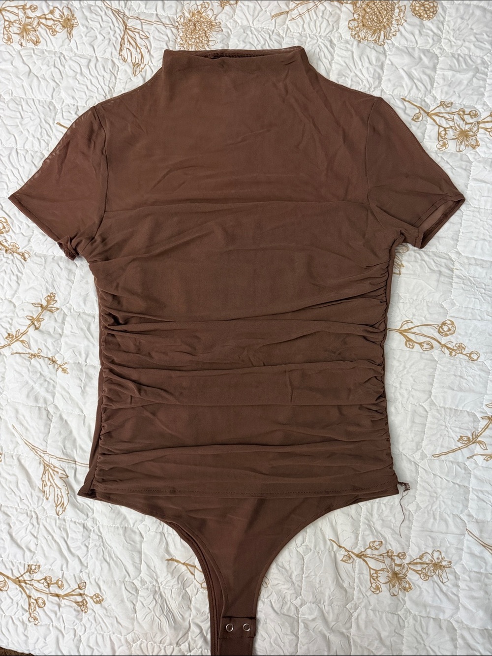 ReoRia Brown Short Sleeve Mock Neck Bodysuit